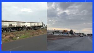 Trânsito em Uberlândia ficou parado em dois pontos: BR-050 e Avenida Europa registraram filas quilométricas nesta segunda-feira - Crédito: Reprodução/TV Paranaíba