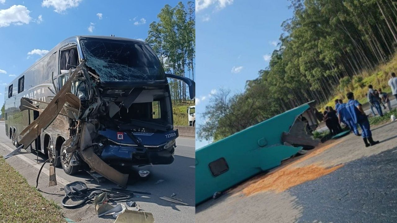 Acidente entre dois ônibus em Juiz de Fora, na BR-040