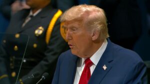 Donald Trump durante seu discurso na Assembleia Geral das Nações Unidas, em Nova York