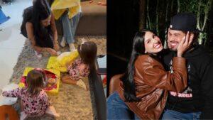 Ana Castela dando presentes para os filhos de Zé Felipe