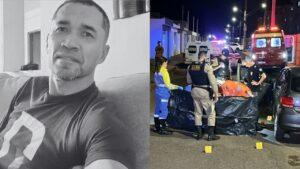 Mailson, vítima de homicídio no Morumbi, ao lado da cena do crime
