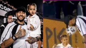 Mavie, filha de Neymar, durante jogo do Santos e Corinthians