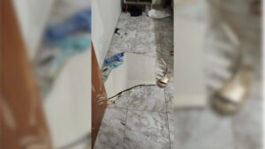 espelho quebrado após mulher sofrer tentativa de feminicídio no Santa Mônica