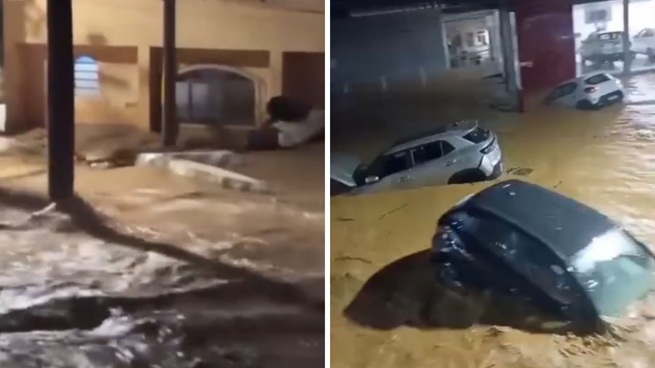 caixões e carros são arrastados por correnteza após chuvas em Ubá