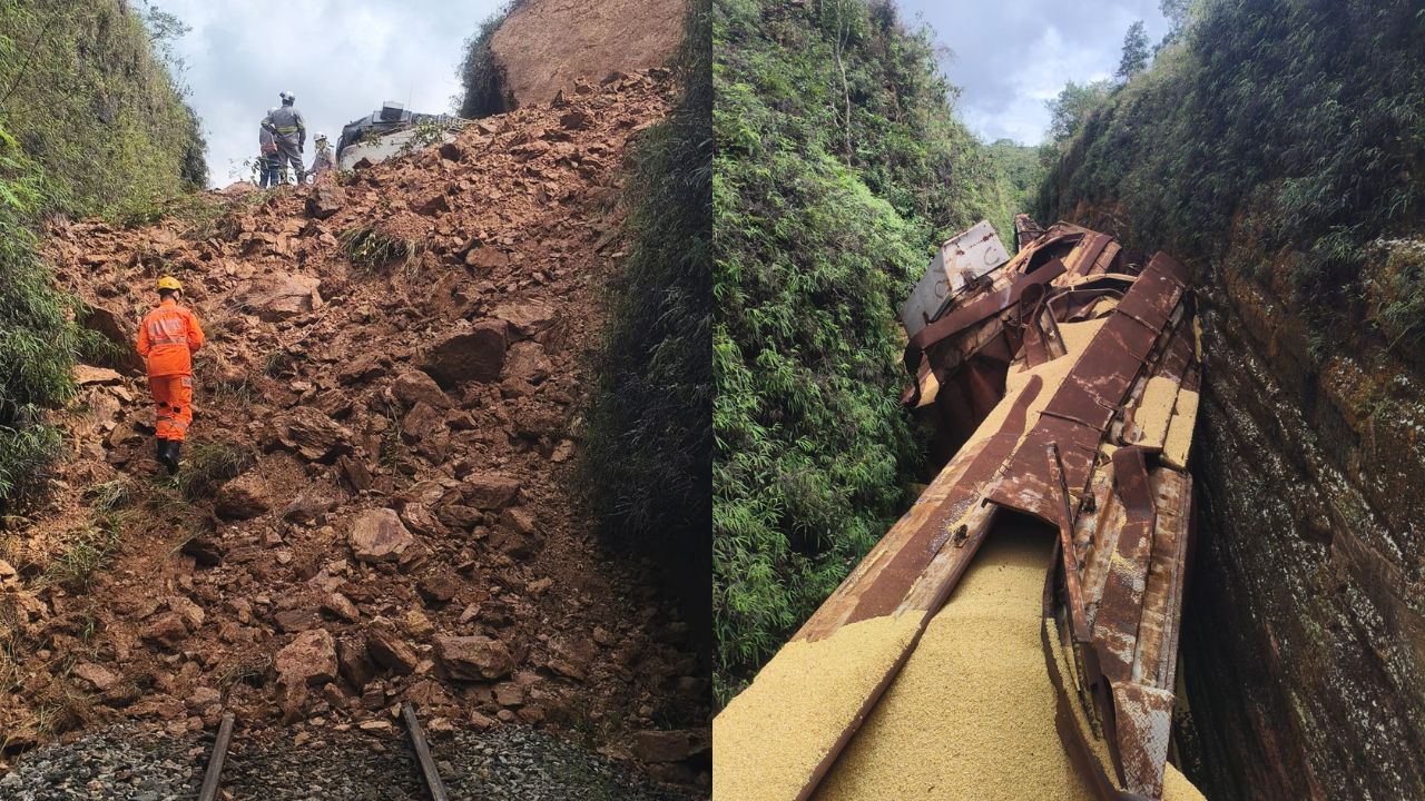 deslizamento de terra que fez com que trem Trem descarrilhasse em Ibiá