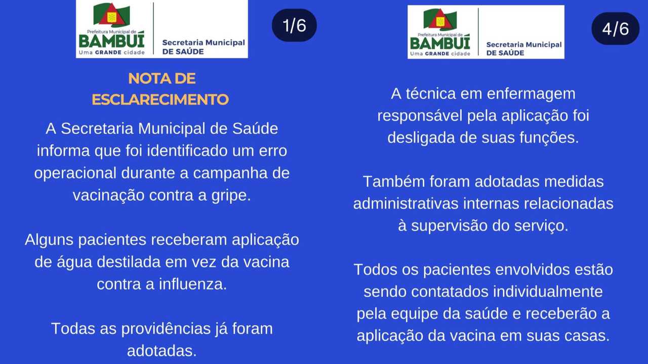 comunicado - água destilada no lugar de vacina contra gripe