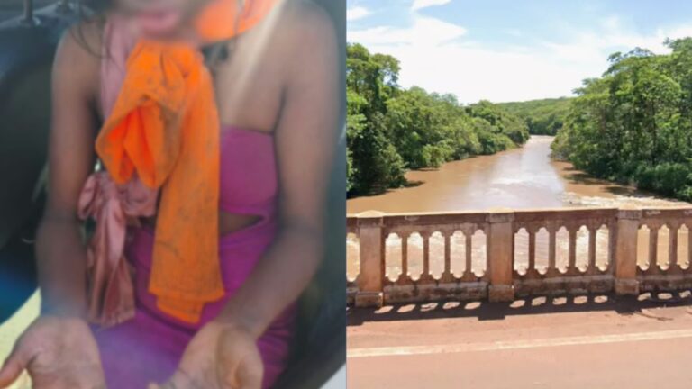 Mulher jogada de ponte