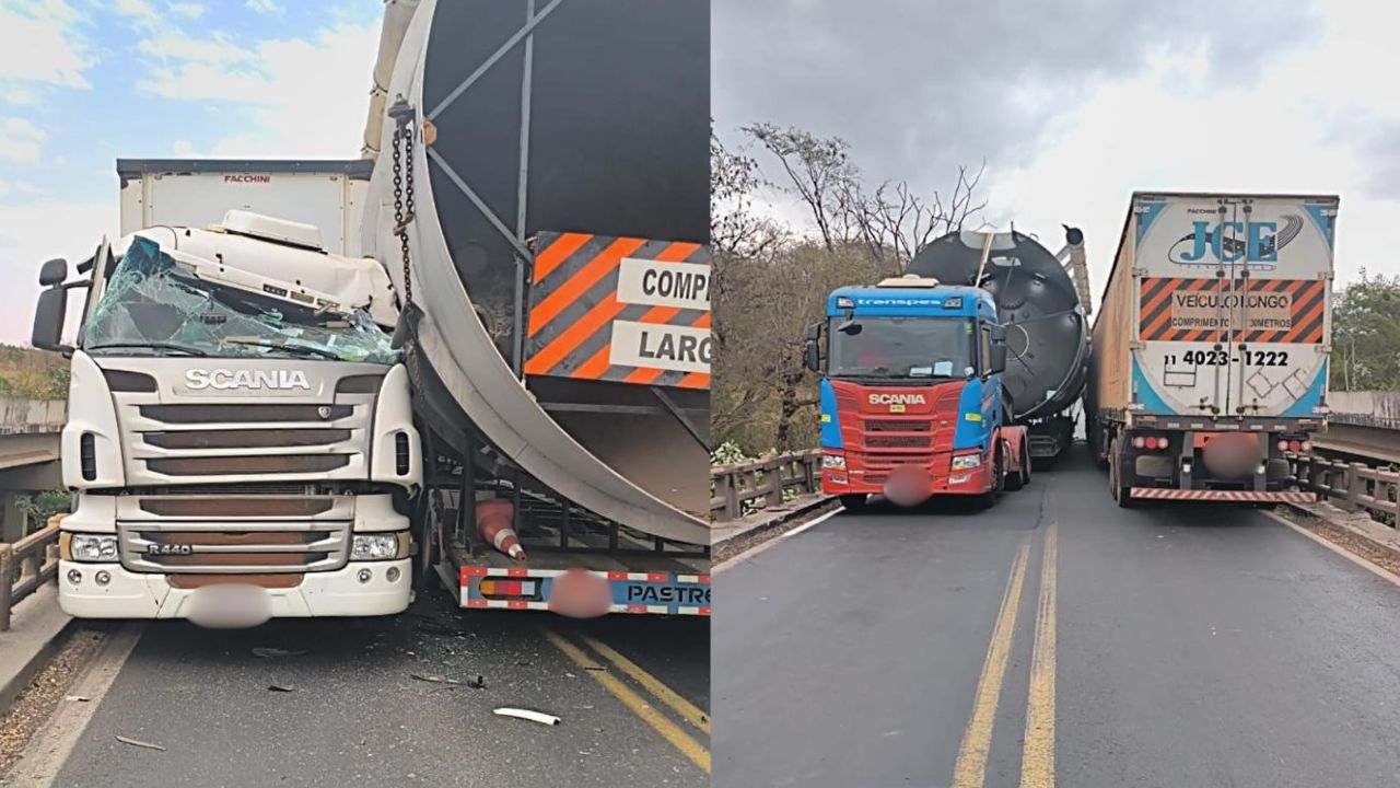Carreta com carga especial fica presa Carreta com carga especial fica presa