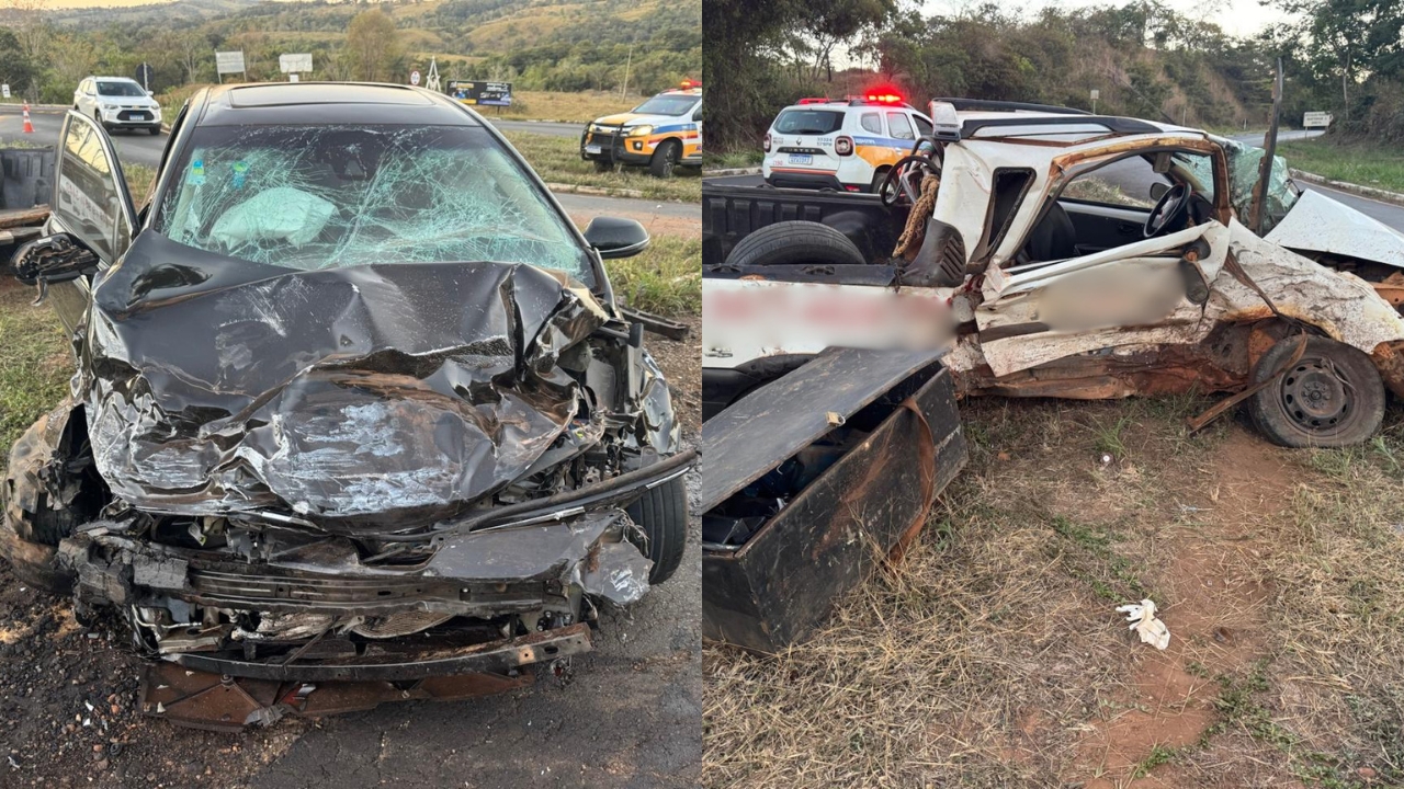Acidente na MG-223 entre uma Fiat Strada e um Toyota Corolla em Estrela do Sul Acidente na MG-223 entre uma Fiat Strada e um Toyota Corolla em Estrela do Sul