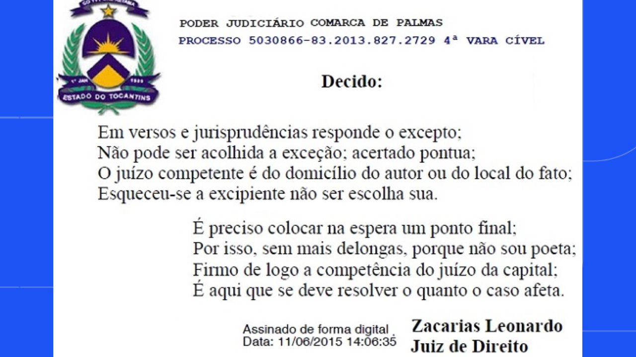 Curiosidade: Advogado peticiona em versos e juiz decide em prosa e poesia