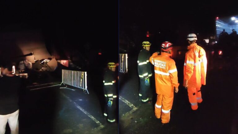 equipes de socorro e segurança em acidente parque de exposições