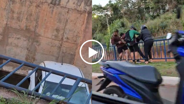 Carro cai no Córrego do Monjolo