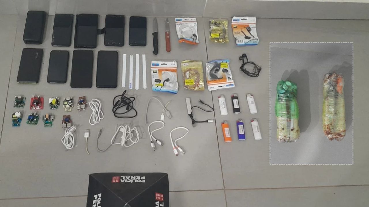Garrafas pet com materiais ilícitos foram apreendidas após serem arremessadas em penitenciária