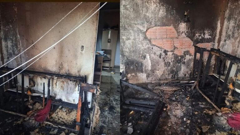 casa após incendio que deixou jovem com 20% do corpo queimado